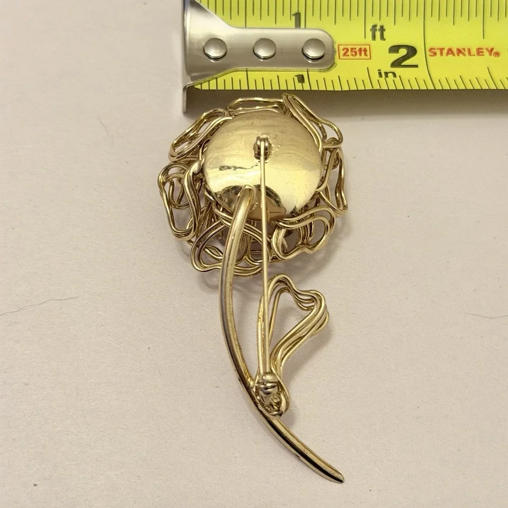 Vintage Brooch MCM Flower Heart Aurora Borealis Rhinestone Fashion Gold Large 3